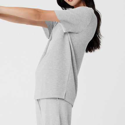 alo Women's Chill Short Sleeve - Athletic Heather Grey