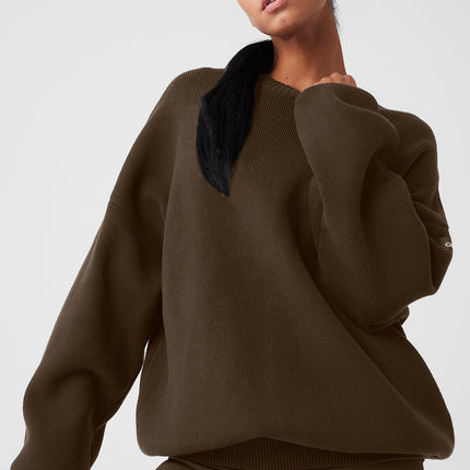 alo Women's Scholar Crew Neck Sweater - Espresso