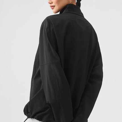 alo Women's Lightweight Takeaway Track Pullover - Black