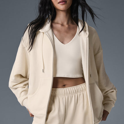 alo Women's Accolade Full Zip Hoodie - Oat Milk