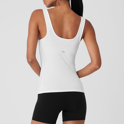alo Women's Ribbed Sea Coast Scoop Neck Tank - White