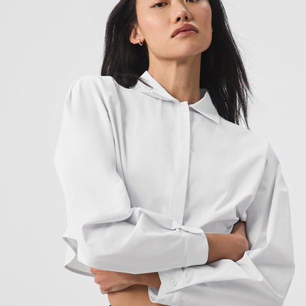 alo Women's Cropped Take Me Out Button Up - White