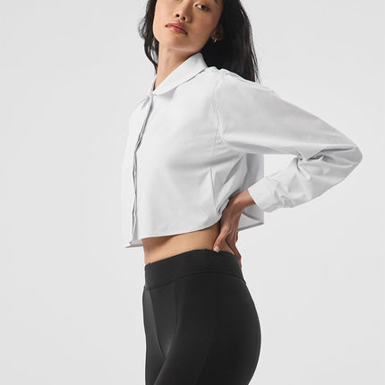 alo Women's Cropped Take Me Out Button Up - White