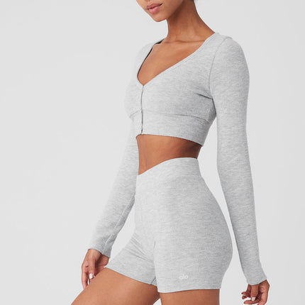 alo Women's Alolux Cropped Me Time Cardigan - Athletic Heather Grey