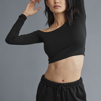 alo Women's Asymmetric Sheer Glow Long Sleeve - Black