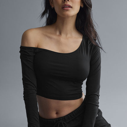 alo Women's Asymmetric Sheer Glow Long Sleeve - Black