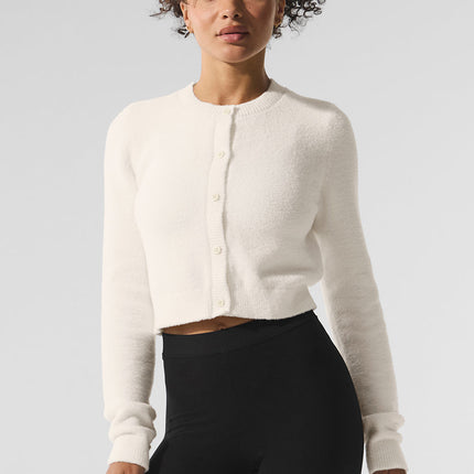alo Women's Snuggle Up Sweater Cropped Cardigan - Ivory