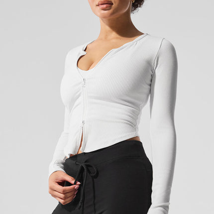 alo Women's Ribbed Stardust Long Sleeve - White