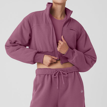 alo Women's Polar Fleece Cropped Wintry Mix Jacket - Soft Mulberry