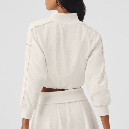 alo Women's Cropped Doubles Only Full Zip Jacket - Ivory