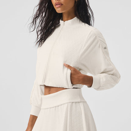 alo Women's Cropped Doubles Only Full Zip Jacket - Ivory