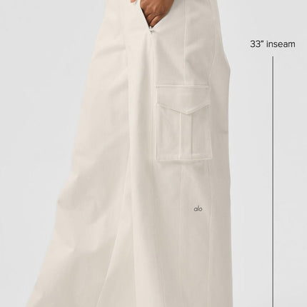alo Women's Show Off Cargo Wide Leg Trouser (Long) - Ivory