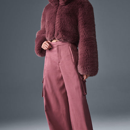 alo Women's Show Off Cargo Wide Leg Trouser (Long) - Burgundy Truffle