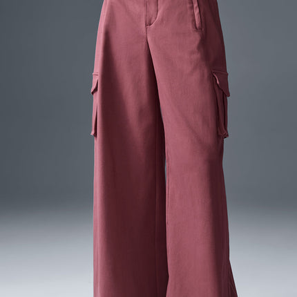 alo Women's Show Off Cargo Wide Leg Trouser (Long) - Burgundy Truffle