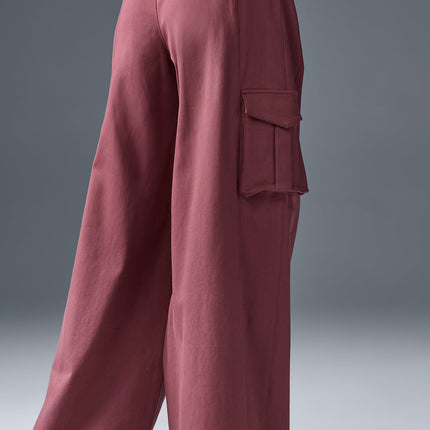 alo Women's Show Off Cargo Wide Leg Trouser (Long) - Burgundy Truffle