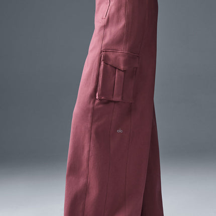 alo Women's Show Off Cargo Wide Leg Trouser (Regular) - Burgundy Truffle