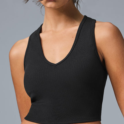 alo Women's Goddess Ribbed Cropped Racerback Tank - Black