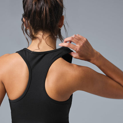 alo Women's Goddess Ribbed Cropped Racerback Tank - Black