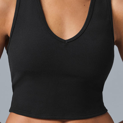 alo Women's Goddess Ribbed Cropped Racerback Tank - Black