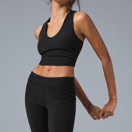 alo Women's Goddess Ribbed Cropped Racerback Tank - Black