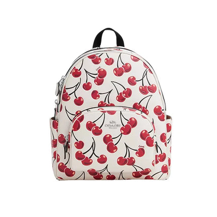 Coach Women's Court Backpack With Cherry Print Silver/Chalk Multi