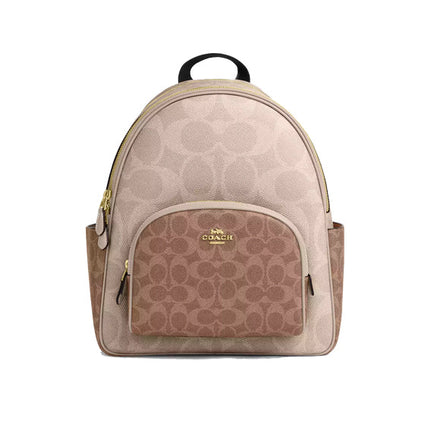 Coach Women's Court Backpack In Blocked Signature Canvas Gold/Sand/Tan