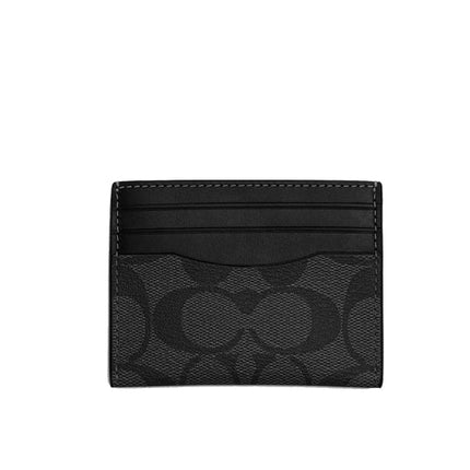 Coach Men's Slim Id Card Case In Signature Canvas Gunmetal/Charcoal/Black