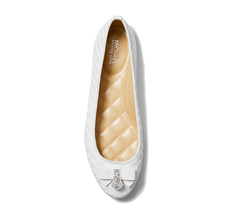 Michael Kors Women's Honey Logo Embossed Ballet Flat Optic White