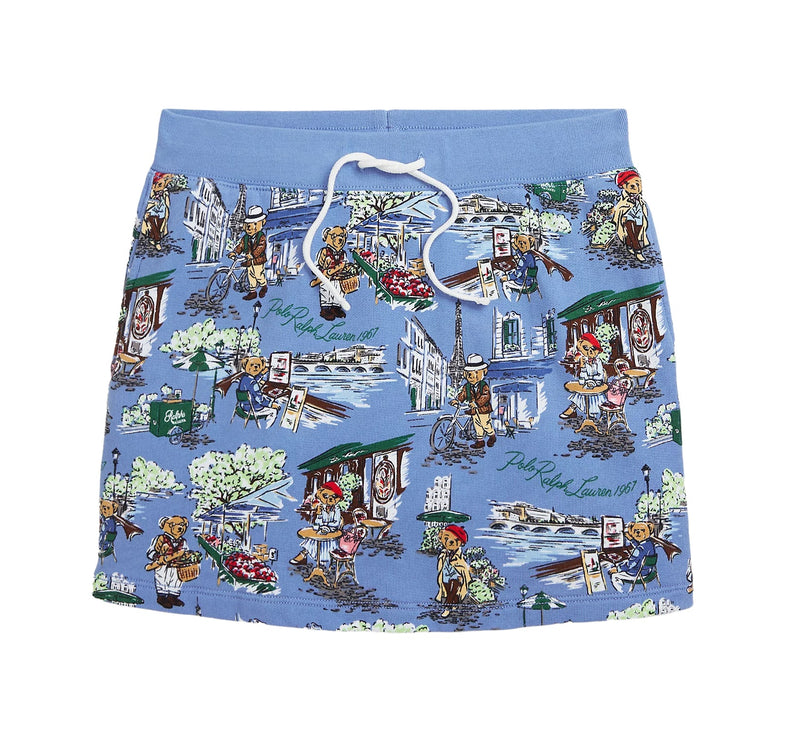 Polo Ralph Lauren Girl's Polo Bear Paris-Print French Terry Skirt Paris Bear