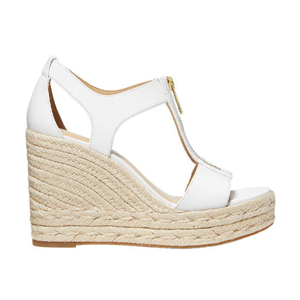 Michael Kors Women's Berkley Leather Wedge Sandal Optic White