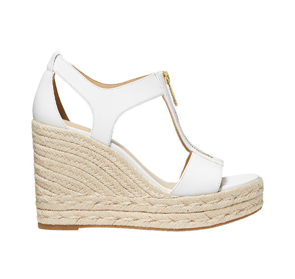 Michael Kors Women's Berkley Leather Wedge Sandal Optic White