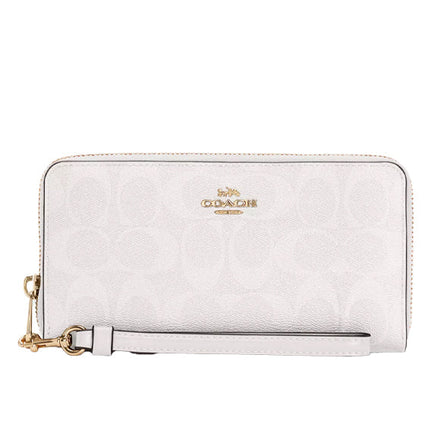 Coach Women's Long Zip Around Wallet In Signature Canvas Gold/Chalk/Glacierwhite