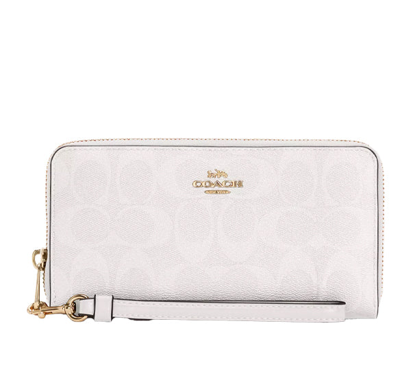 Coach Women's Long Zip Around Wallet In Signature Canvas Gold/Chalk/Glacierwhite