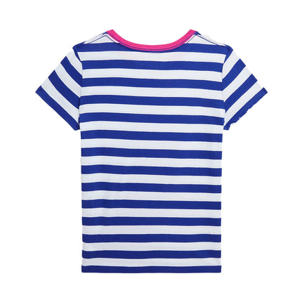 Polo Ralph Lauren Girl's Striped Polo Bear Cotton Jersey Tee Brilliant Sapphire Wht St