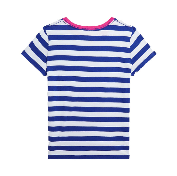 Polo Ralph Lauren Girl's Striped Polo Bear Cotton Jersey Tee Brilliant Sapphire Wht St