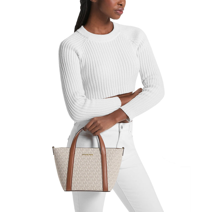 Michael Kors Women's Pratt Small Signature Logo Tote Bag Vanilla