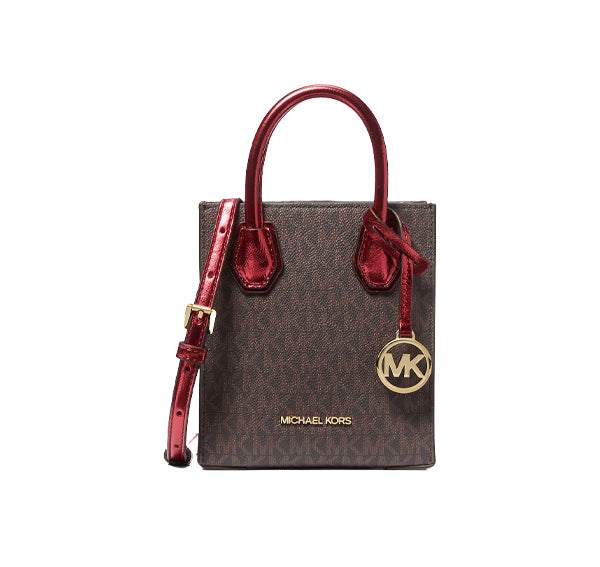 Michael Kors Women's Mercer Extra Small Signature Logo Crossbody Bag Crimson