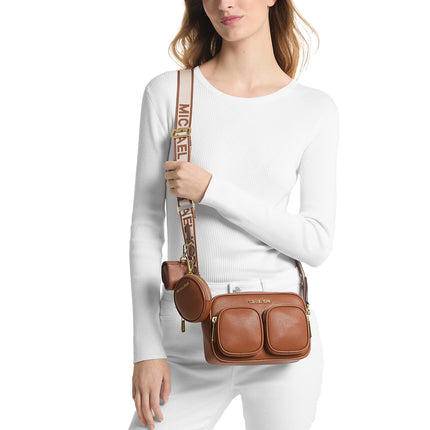 Michael Kors Women's Jet Set Medium Leather Crossbody Bag with Case for Apple Airpods Pro Luggage - Special Price