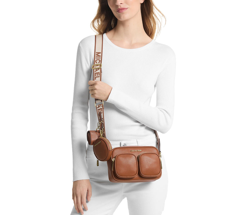 Michael Kors Women's Jet Set Medium Leather Crossbody Bag with Case for Apple Airpods Pro Luggage - Special Price