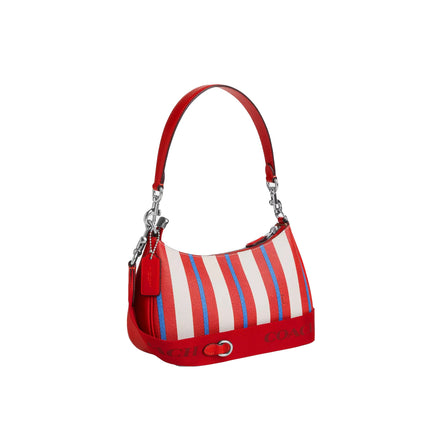 Coach Women's Teri Shoulder Bag With Stripe Print Silver/Chalk Multi