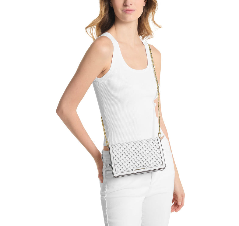 Michael Kors Women's Jet Set Medium Hand-Woven Leather Crossbody Bag Optic White