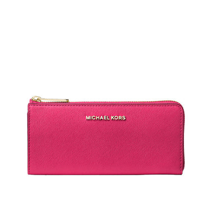 Michael Kors Women's Jet Set Travel Large Saffiano Leather Quarter Zip Wallet Electric Pink