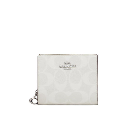 Coach Women's Snap Wallet In Signature Canvas Silver/Chalk/Glacier White