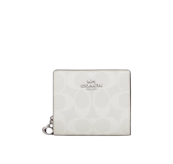 Coach Women's Snap Wallet In Signature Canvas Silver/Chalk/Glacier White