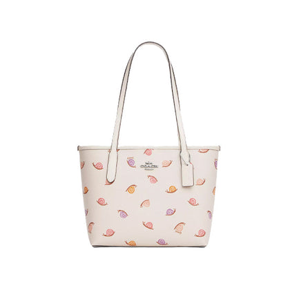 Coach Women's Small City Tote With Snail Print Silver/Chalk Multi