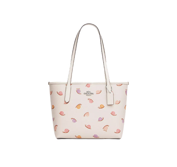 Coach Women's Small City Tote With Snail Print Silver/Chalk Multi