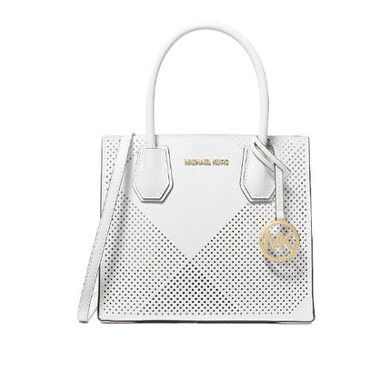 Michael Kors Women's Mercer Medium Perforated Crossbody Bag Optic White