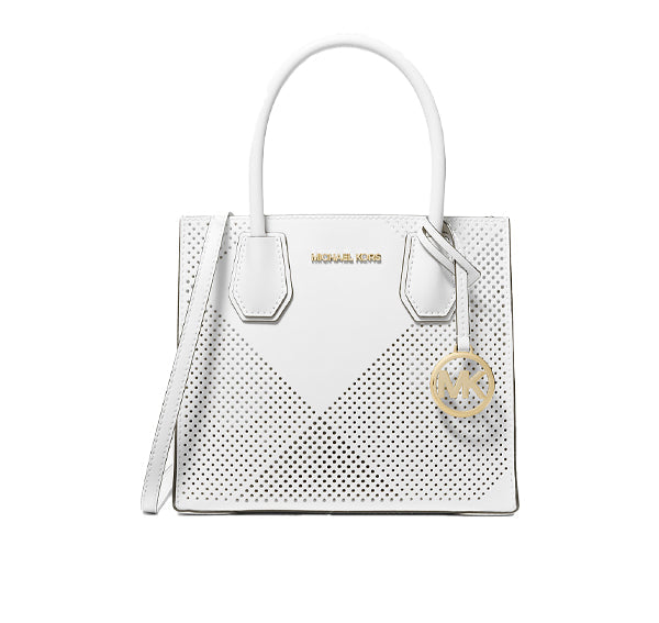 Michael Kors Women's Mercer Medium Perforated Crossbody Bag Optic White