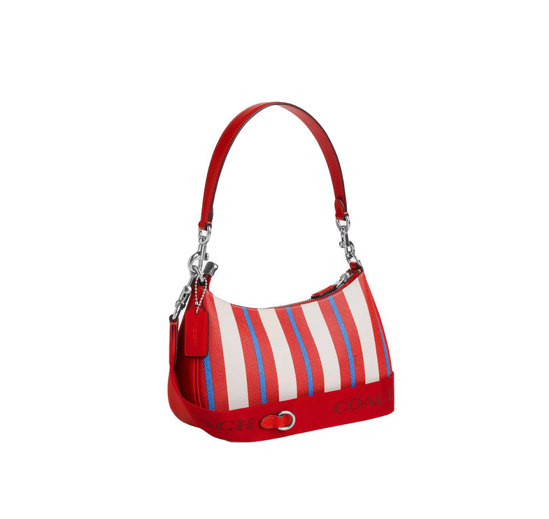 Coach Women's Teri Shoulder Bag With Stripe Print Silver/Chalk Multi