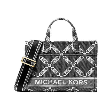 Michael Kors Women's Gigi Small Empire Logo Jacquard Messenger Bag Black White